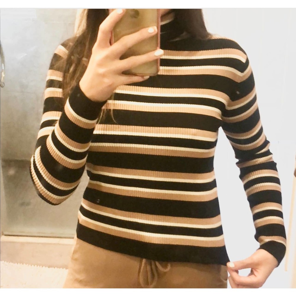 Zara Sweater Knit Turtleneck Black & Brown Womens Size M